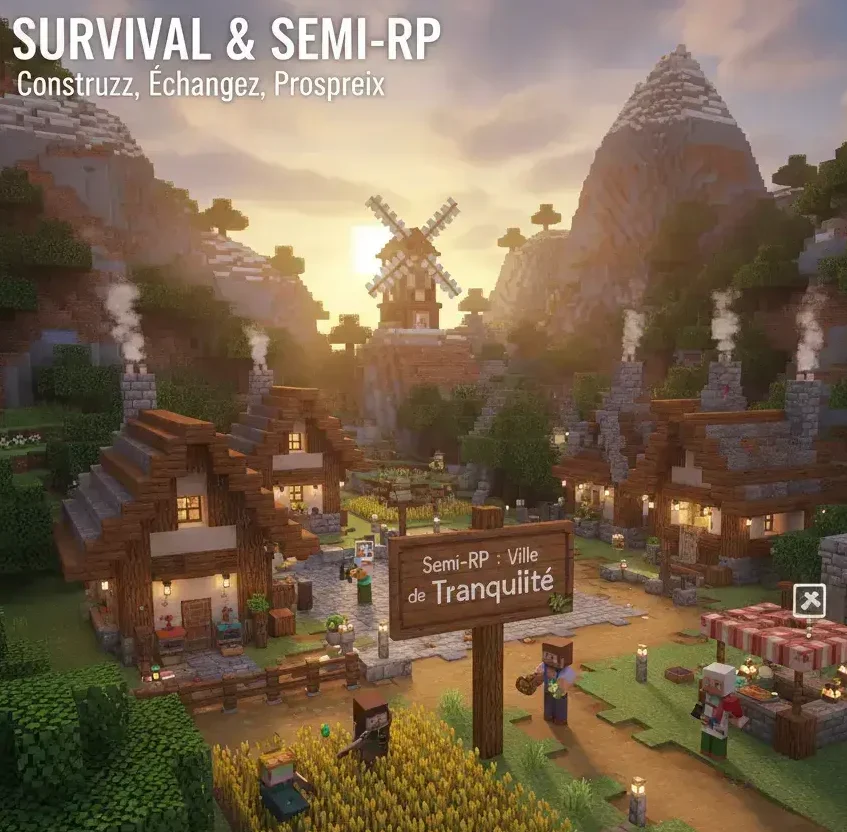Serveur Minecraft Survival et Semi-RP avec économie et métiers